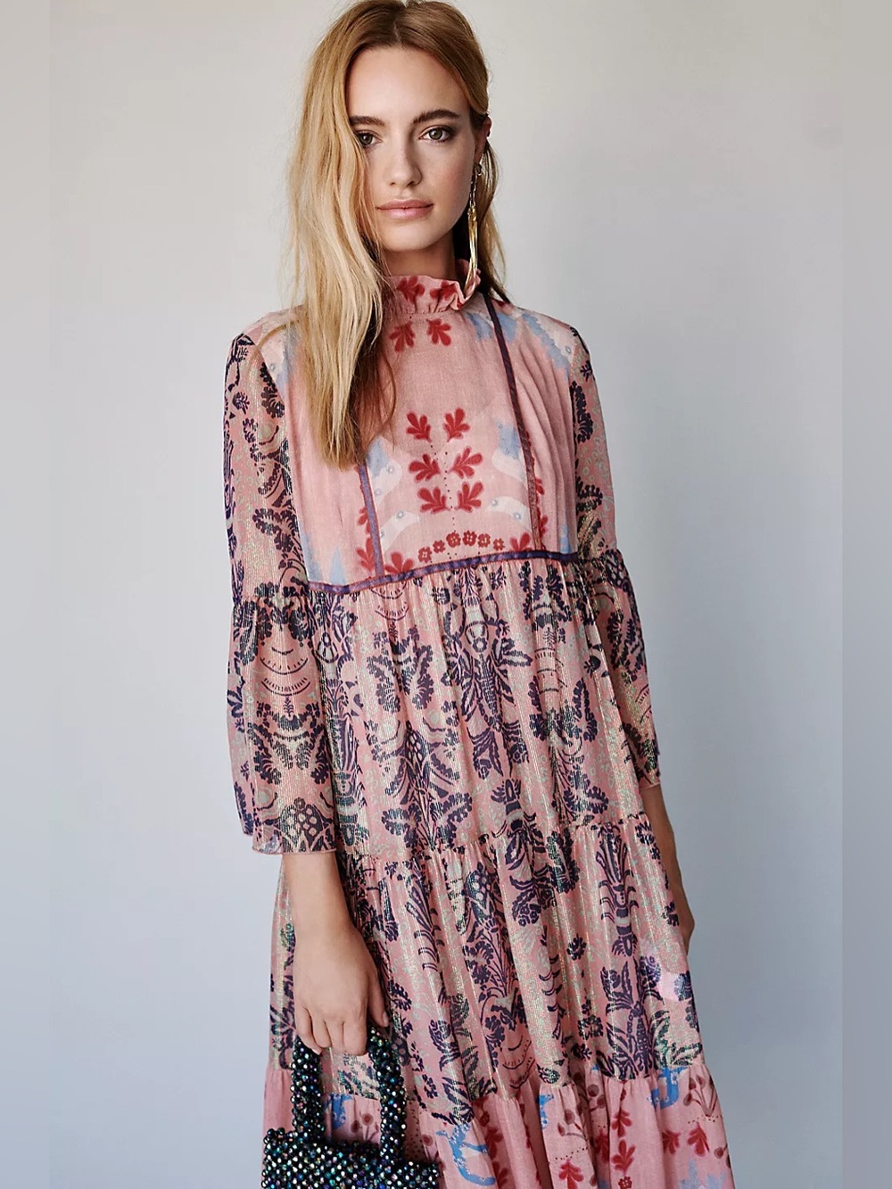 Anna Sui x Free People “Feathers and Foliage” Tiered Midi Dress L